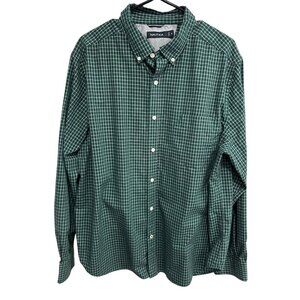 Nautica Mens Green Plaid Button-Up Shirt Long Sleeve Cotton Sz XL
